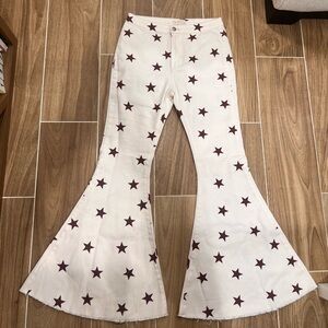 White Star-Patterned Flare Leg Pants